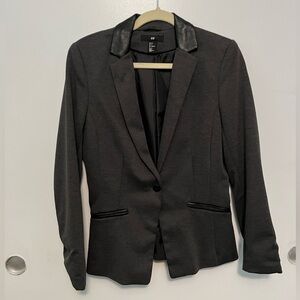Black/Heather Gray H&M Blazer Faux Leather Collar